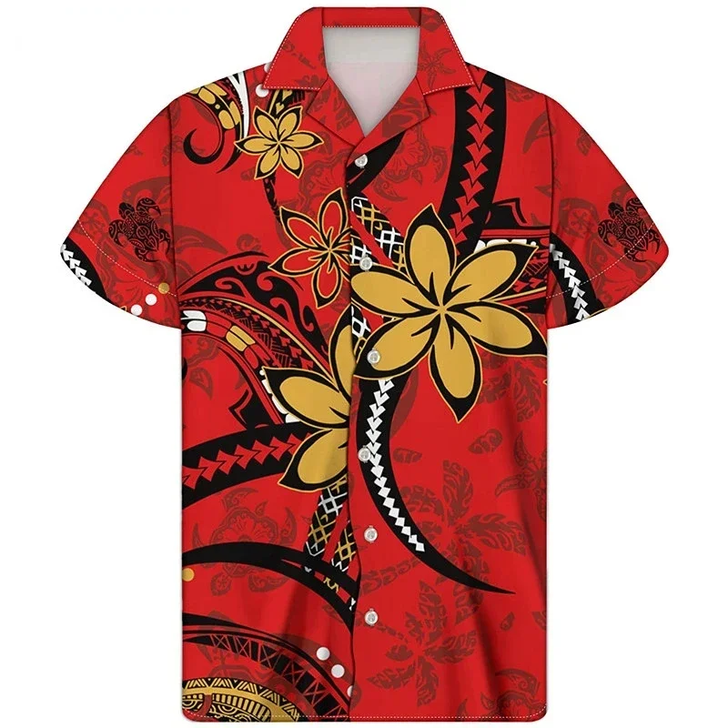 

Newest Oversized Harajuku Fashion Polynesian Tribal Print Hawaiian Shirt Men's Casual Short Sleeve Summer Breathable Top Shirts