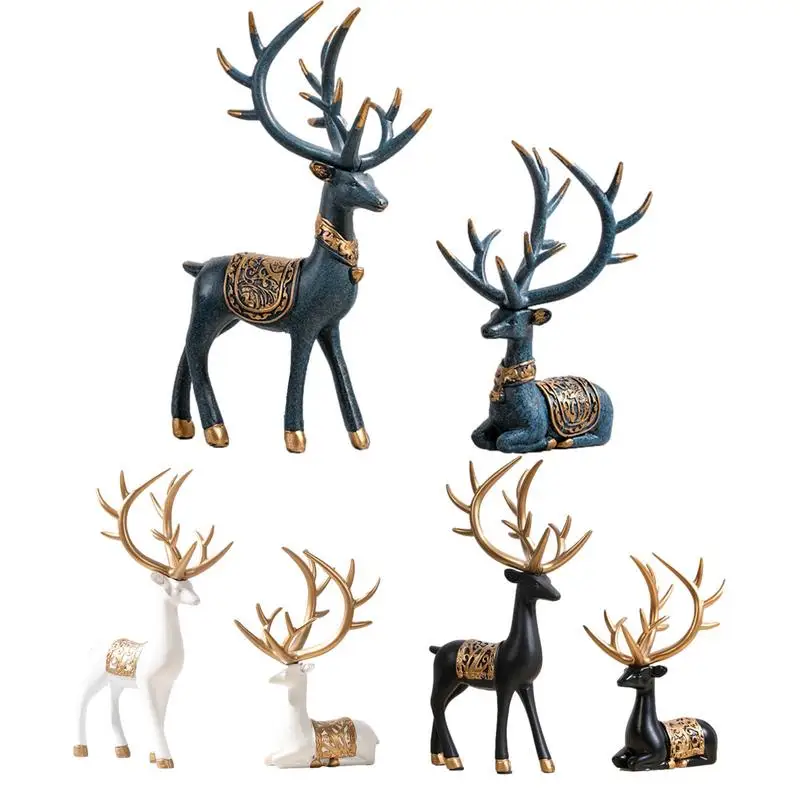 

2PCS Christmas Reindeer Figurines geometric deer ornament Decorative Sitting Standing Elk Deer Sculpture Home Living Room Decor