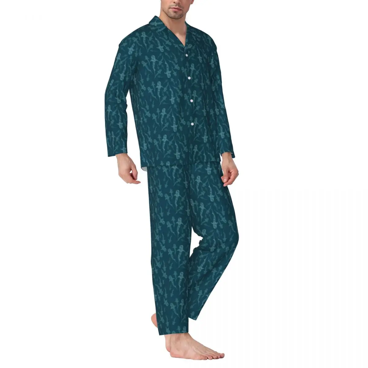 

Whale Shark Pajama Sets Autumn Cool Animal Print Fashion Night Sleepwear Male 2 Pieces Vintage Oversized Graphic Nightwear