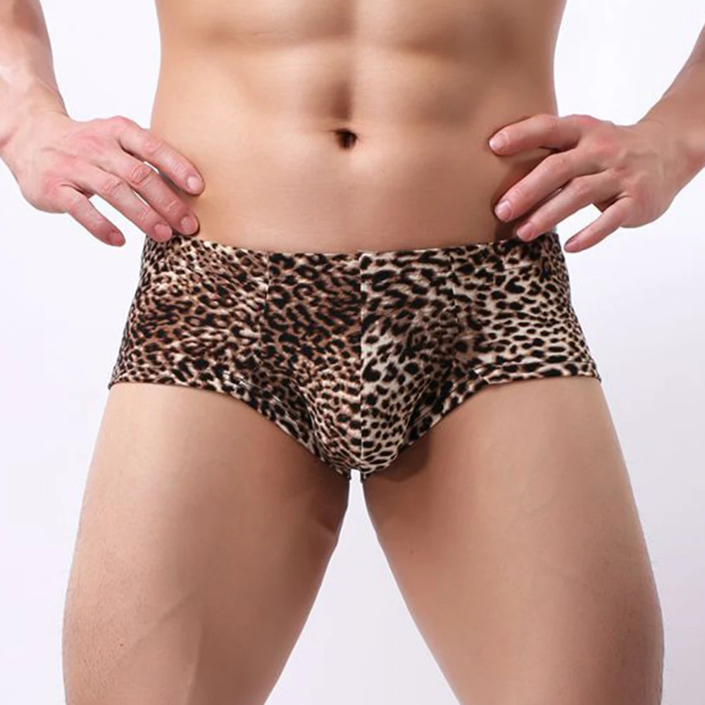 

Men Leopard Boxer Briefs Low Waist Bulge Pouch Underwear Appeal Male Sexy Convex Pouch Underpants Breathable Men's Swim Brief