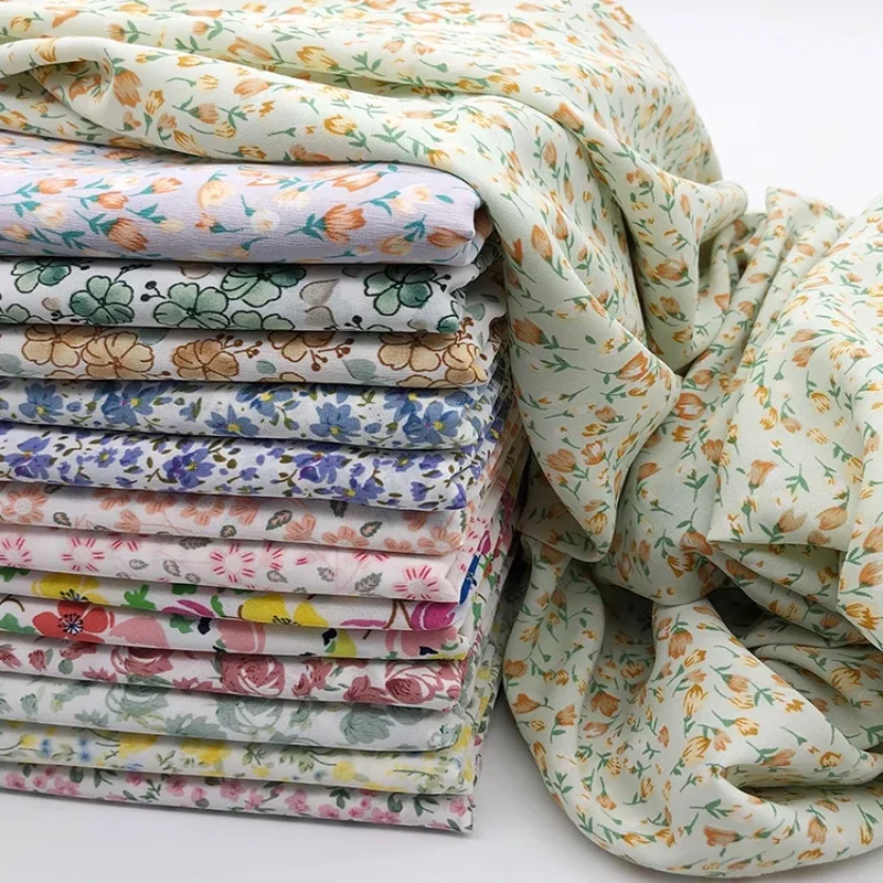 

Chiffon Fabric Floral By The Meter for Dresses Skirts Clothes Diy Sewing Summer Children's Cloth Thin Soft Drape Textile Flowers