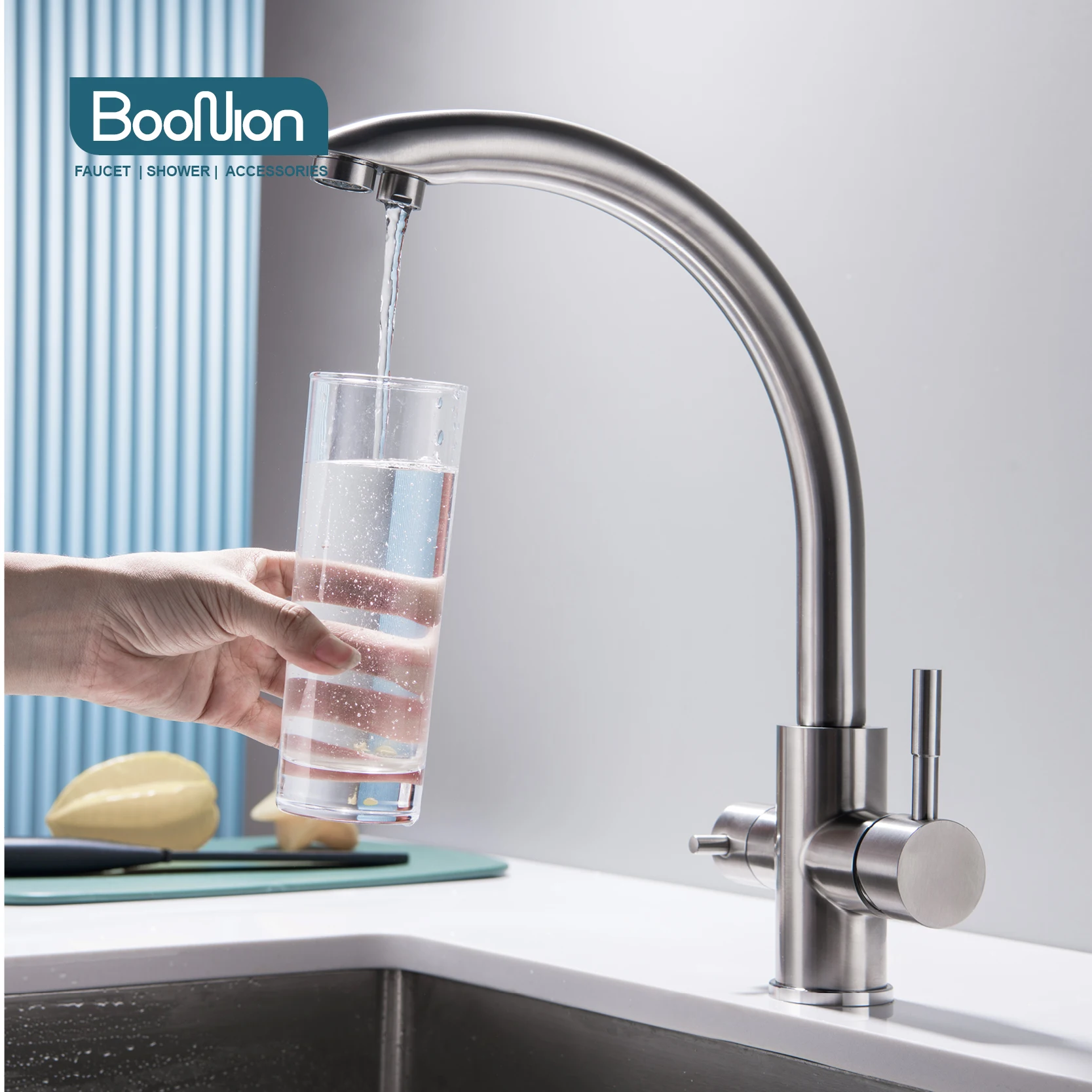 

Boonion SUS304 Stainless steel kitchen faucet Hot and cold faucet Clean water Direct drinking faucet Pull Food kitchen faucet