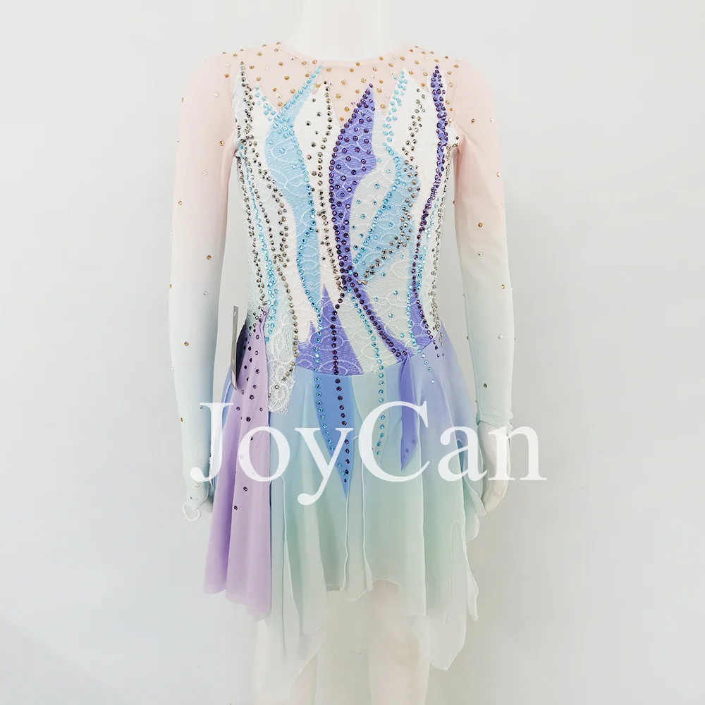 

JoyCan Ice Figure Skating Dress Girls Blue Spandex Stretchy Mesh Competition Dance Wear Customized