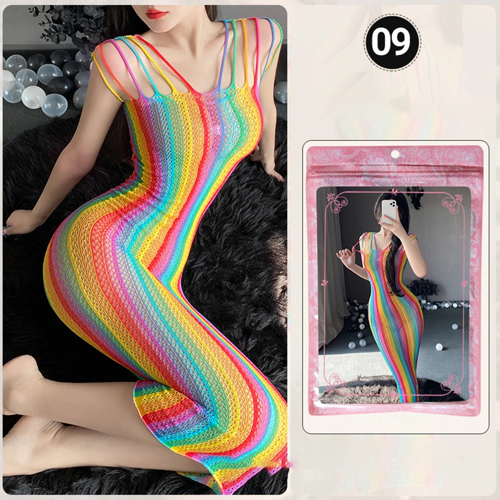 Womens Bodycon Stocking Nightdress Sexy Fishnet Sleepwear Rainbow Color Lingerie Thigh Highs Sexy Hollow Out Backless Dress
Womens Bodycon Stocking Nightdress Sexy Fishnet Sleepwear Rainbow Color Lingerie Thigh Highs Sexy Hollow Out Backless Dress