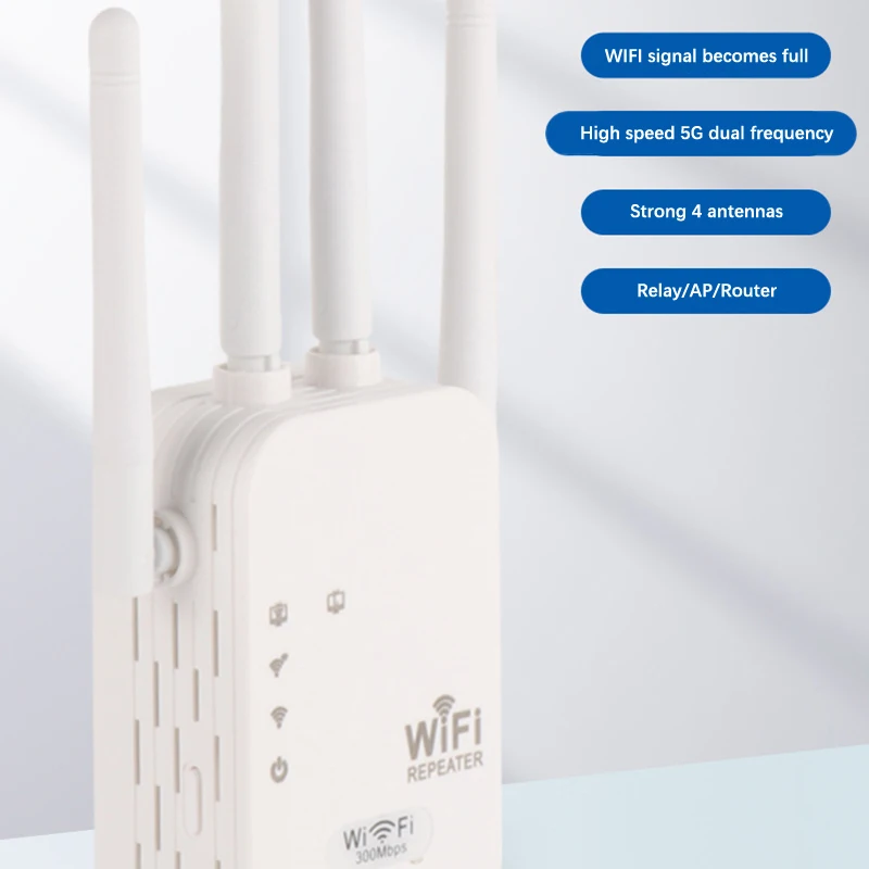 1Pc 300Mbps 2.4/5Ghz Wireless WiFi Repeater Signal Booster WiFi Amplifier Wi-Fi Long Range Extender With 4 External Antenna
1Pc 300Mbps 2.4/5Ghz Wireless WiFi Repeater Signal Booster WiFi Amplifier Wi-Fi Long Range Extender With 4 External Antenna