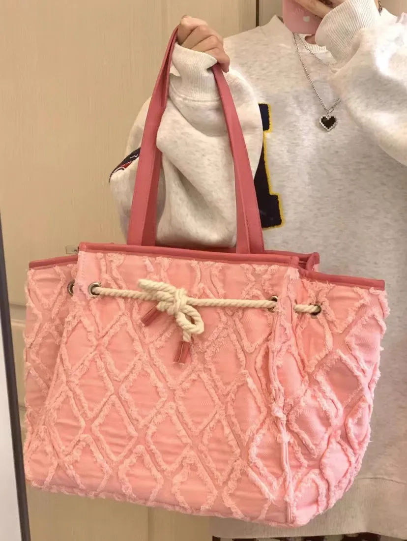 

Розовая Холщовая Сумка через плечо для женщин, вместительные сумки-тоуты на шнурке для школьников и студентов