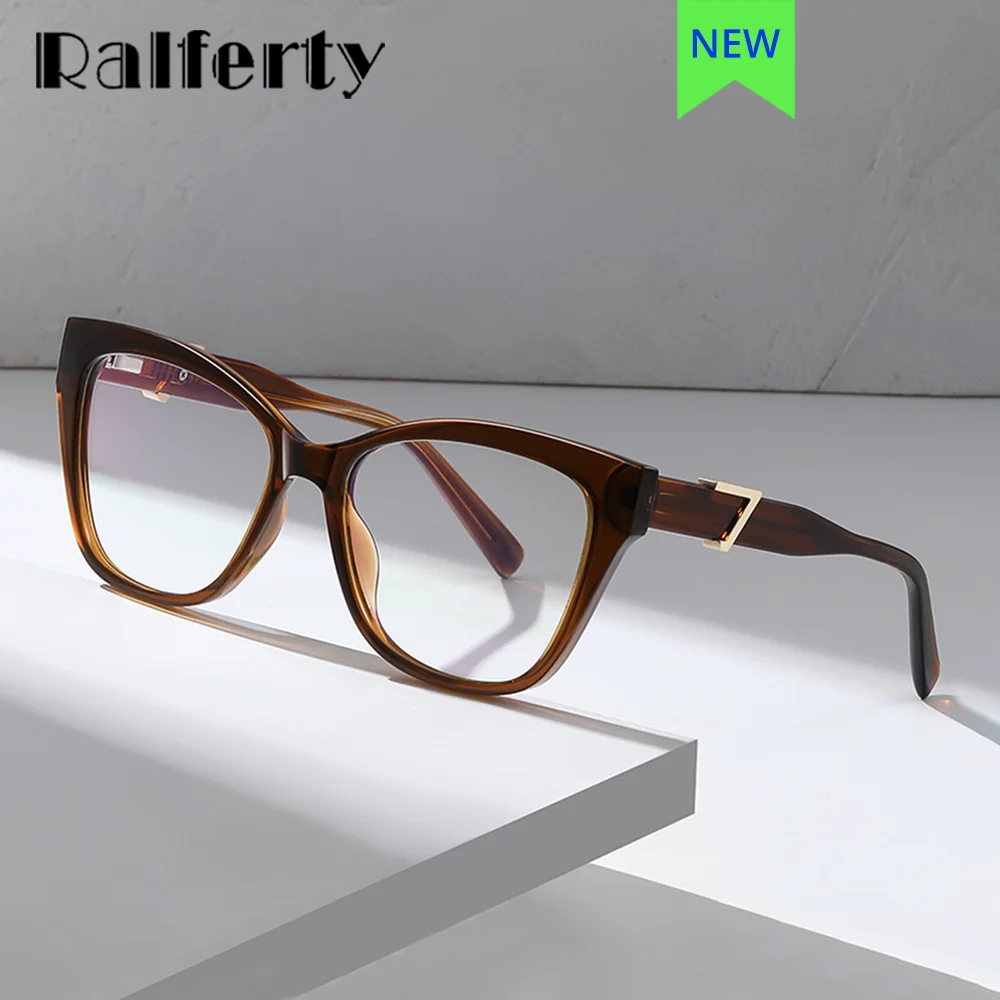 

Ralferty дизайнерские оправа для очков в стиле кошачьи глаза для женщин, анти-синие, без диоптрий, по рецепту, простые очки, оправа для очков, коричневые