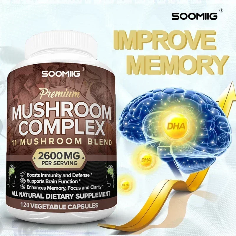 

Mushroom Complex Capsules - Brain Supplement - Improves Memory, Concentration and Cognition, Supports Immunity, and Brain Health