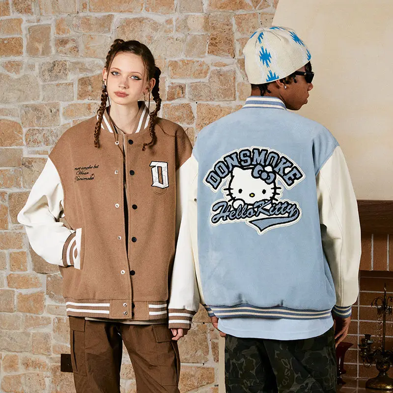 Autumn Winter Cartoon Sanrio Hellokittyed Baseball Uniform Cute Girls Couple Woolen Towel Embroidery Pu Splicing Jacket Jacket
Autumn Winter Cartoon Sanrio Hellokittyed Baseball Uniform Cute Girls Couple Woolen Towel Embroidery Pu Splicing Jacket Jacket
