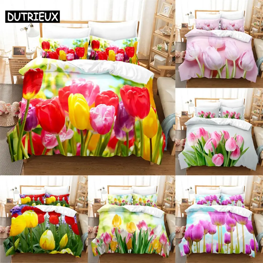 

Tulip Duvet Cover Set Double bed 200x200cm 3D Flower Quilt Cover 220x240 King Bedding Sets Twin Size 3PCS 2PCS Single 140x210