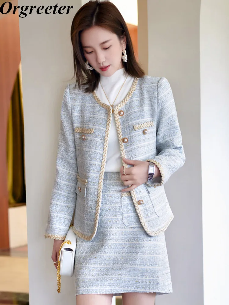 Temperament Fashion Tweed Two Piece Set Women Elegant Striped Pachwork Woolen Jacket Coat + High Waist Mini Skirts 2 Piece Sets
Temperament Fashion Tweed Two Piece Set Women Elegant Striped Pachwork Woolen Jacket Coat + High Waist Mini Skirts 2 Piece Sets