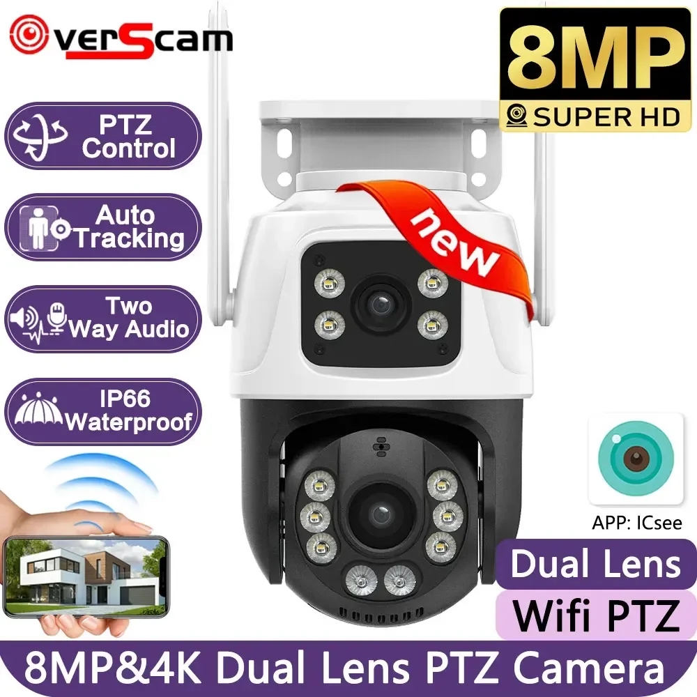 

8MP 4K PTZ WiFi IP Camera smart home Protection Dual Lens Screen Color Night Vision Auto Track CCTV security protection Camera