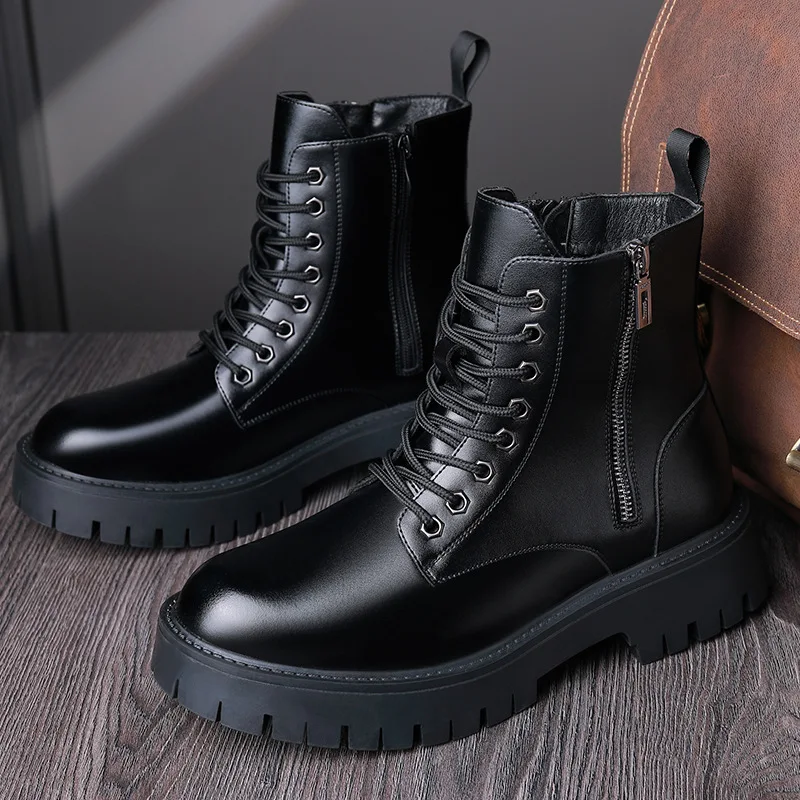 

England style mens fashion platform boots black trendy autumn winter shoes cowboy original leather boot handsome ankle botas man