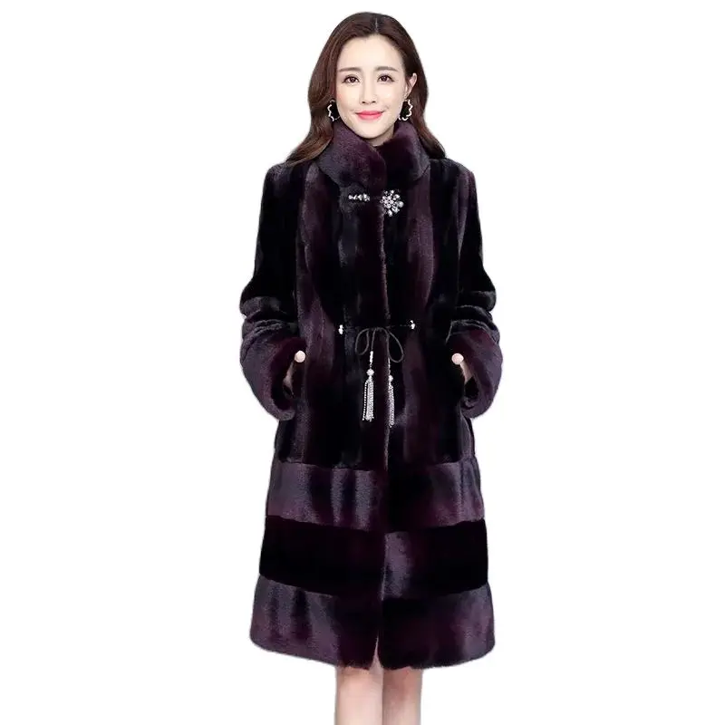 

Haining Winter New Temperament Coat Women's Whole Piece Mid-length Loose Stand-up Collar Mink Coat