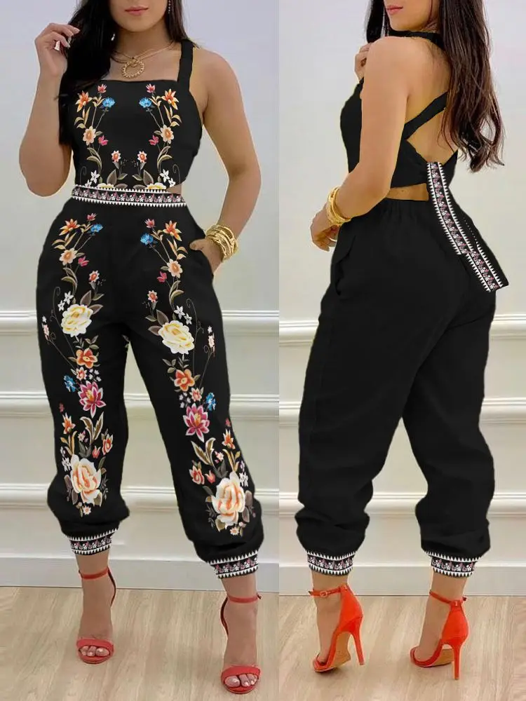 Fashion Women Casual Sleeveless Sexy Beach Wear Oneise Thick Strap Floral Print Crisscross Tied Detail Backless Jumpsuit
Fashion Women Casual Sleeveless Sexy Beach Wear Oneise Thick Strap Floral Print Crisscross Tied Detail Backless Jumpsuit