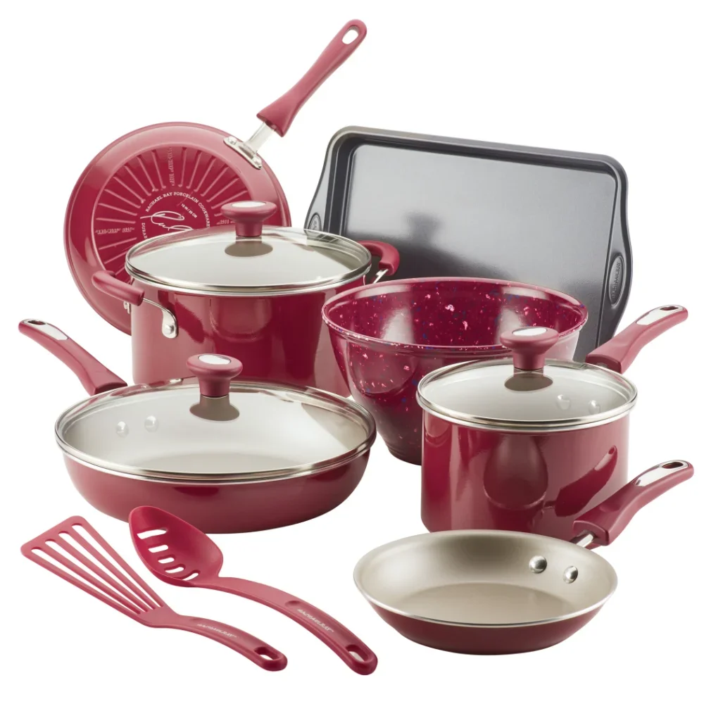 

Andralyn 12-Piece Get Cooking! Nonstick Pots and Pans Set, Cookware Set, Burgundy kitchen