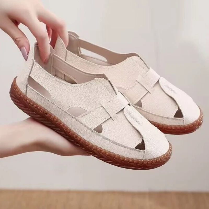 

Women Flat Shoes 2023 Summer New Vintage Hollow Soft Sole Closed Toe Women Sandals Plus Size Oxfords Woman Casual Single Shoes