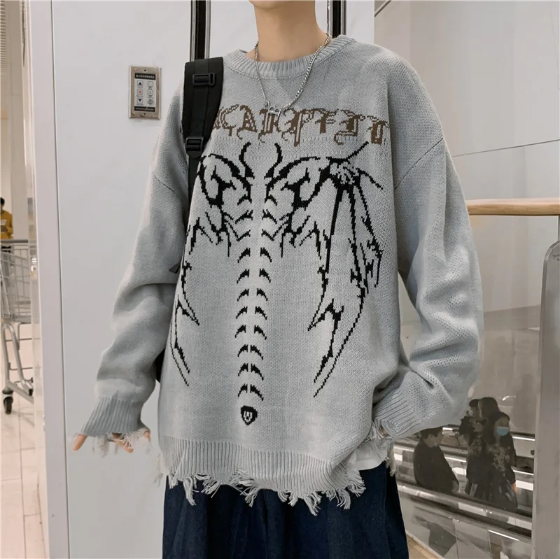Oversized Ripped Knitted Sweater Y2k Hip Hop Harajuku Skull Letter Printed Fashion Neutral Long Sleeves Casual Pullover Couples
Oversized Ripped Knitted Sweater Y2k Hip Hop Harajuku Skull Letter Printed Fashion Neutral Long Sleeves Casual Pullover Couples