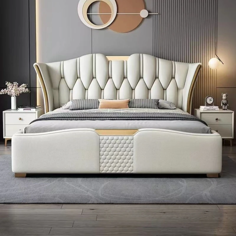 

High End Wood Bed European Modern Italian Master Floor Queen Bed Double Aesthetic White Muebles Para Dormitorio Nordic Furniture