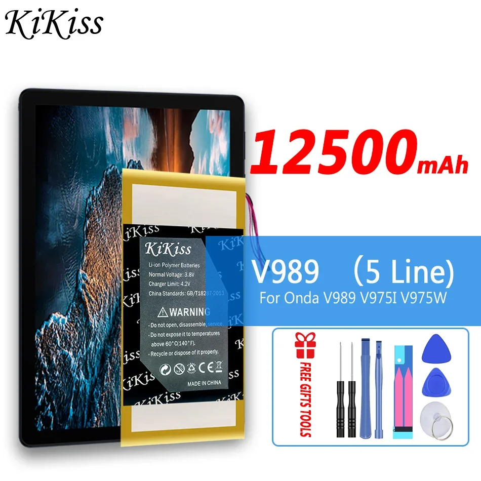 

Мощный аккумулятор KiKiss V989 (5 линий), 12500 мАч, для Onda V989, V975I, V975W, планшетного ПК, 5-проводной разъем, 9,7 дюйма, батареи
