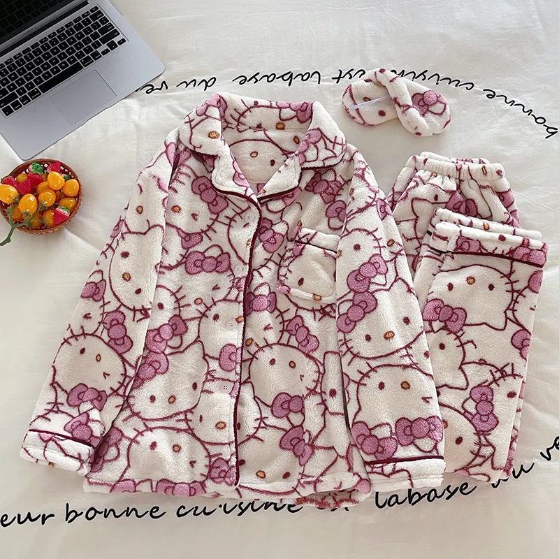 Женские Фланелевые брюки Hello Kittys из аниме Sanrios, Осень-зима, новинка, тонкий, меблированный, Повседневный, коралловый флисовый пижамный комплект, подарки для девочек
Женские Фланелевые брюки Hello Kittys из аниме Sanrios, Осень-зима, новинка, тонкий, меблированный, Повседневный, коралловый флисовый пижамный комплект, подарки для девочек