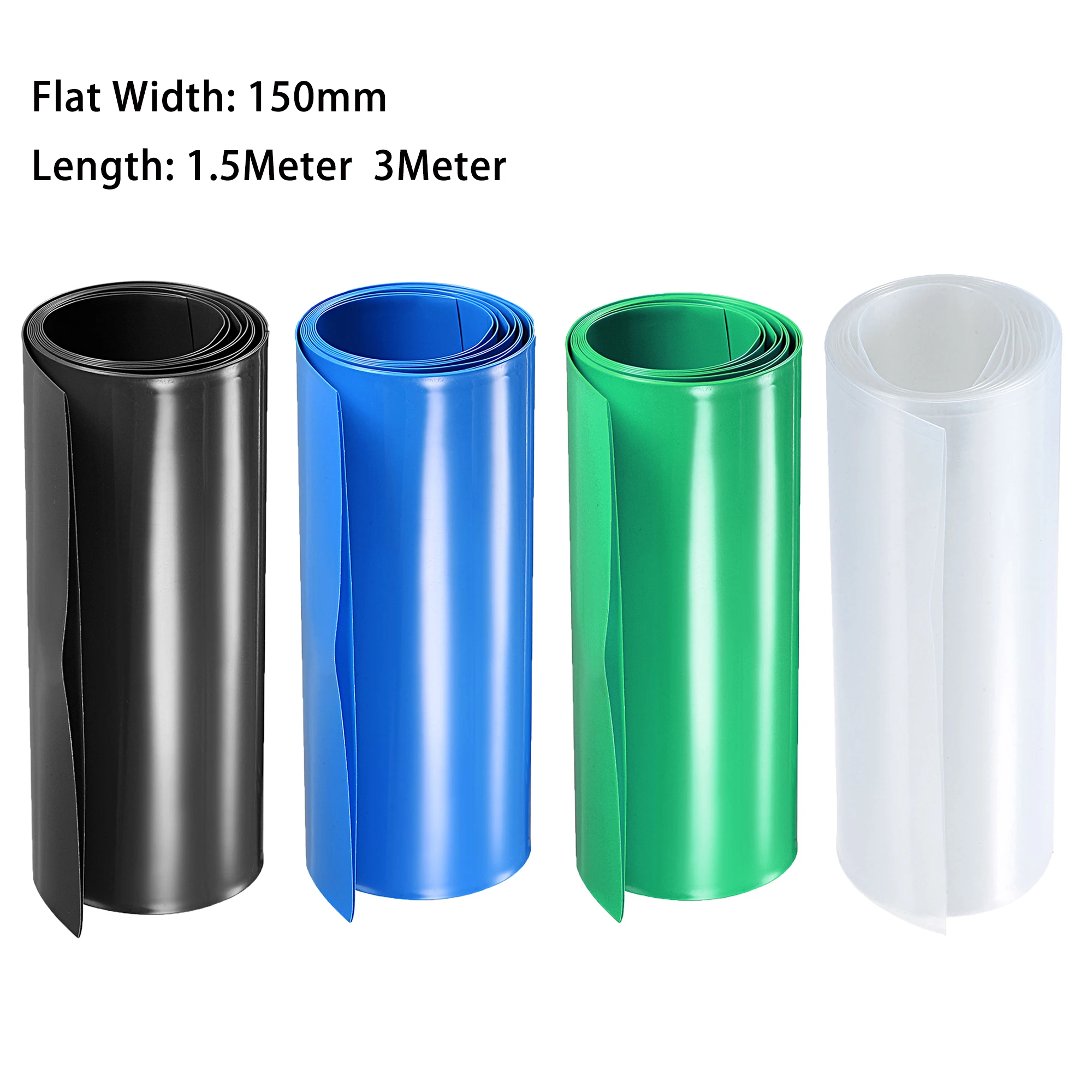 

1.5m/3m 150mm Width 18650 Lithium Battery Heat Shrink Tube Wrap Cover Skin PVC Shrinkable Tubing Film Sleeves Insulation Sheath