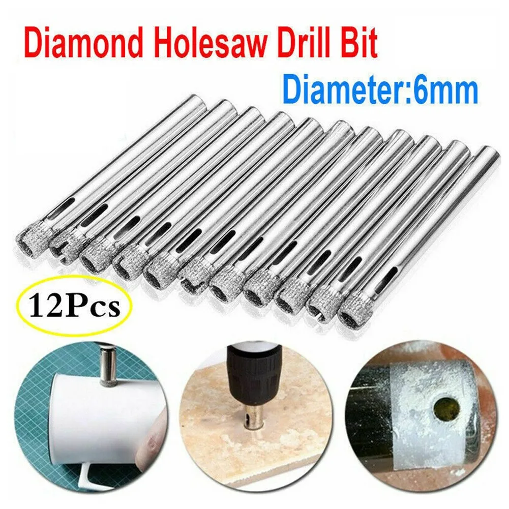 

12Pcs 6mm Diamond Cutter Drilling Core Drill Bits Connection For Porcelain Tile Drill Bits Marble Stone Masonry Hole Saw