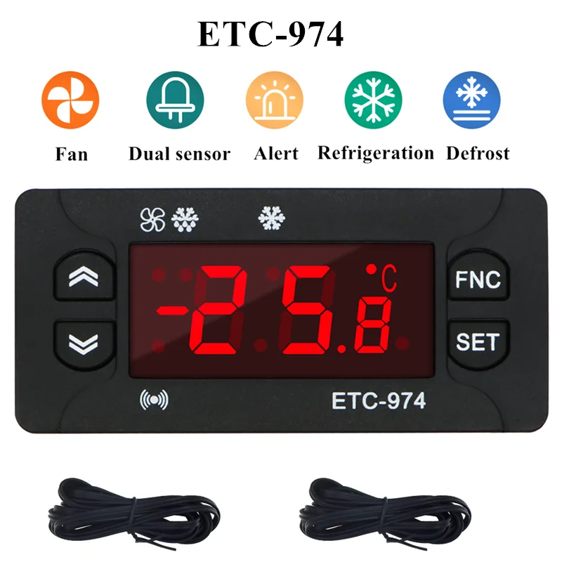 ETC-974 Mini Digital Temperature Controller 220V Refrigerator Thermostat Regulator Thermoregulator Thermocouple NTC Dual sensor
ETC-974 Mini Digital Temperature Controller 220V Refrigerator Thermostat Regulator Thermoregulator Thermocouple NTC Dual sensor
