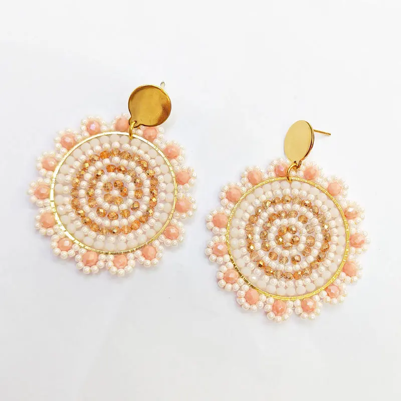 

Rice bead earrings Sunflower Design Crystal Roundness Originality Hand knitting Bohemia Alloy Fashion Simple Beaded earrings