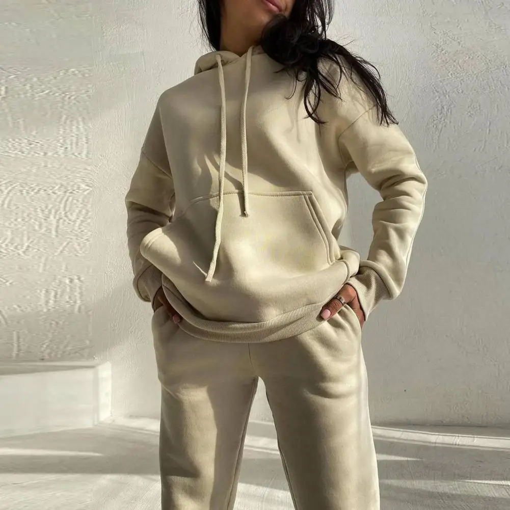 2 Pcs/Set Women Hoodie Pants Set Thick Solid Color Long Sleeve Outfit Elastic Waist Plush Pockets Lady Fall Top Trousers Set
2 Pcs/Set Women Hoodie Pants Set Thick Solid Color Long Sleeve Outfit Elastic Waist Plush Pockets Lady Fall Top Trousers Set