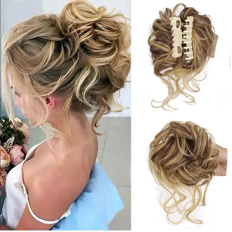 

Messy Hair Bun Scrunchies for Women Tousled Updo Bun Synthetic Wavy Curly Chignon Ponytail Hairpiece for Daily Wear Hair Tools