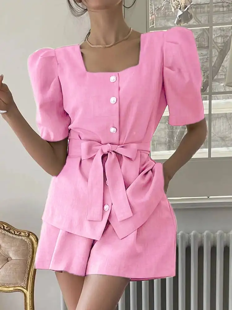 2023 VONDA Fashion Shirts Women Short Sets Elegant 2pcs Summer Short Sleeve Square Collar and Shorts Casual Solid Belted Suits
2023 VONDA Fashion Shirts Women Short Sets Elegant 2pcs Summer Short Sleeve Square Collar and Shorts Casual Solid Belted Suits