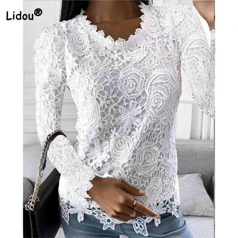 Oversized T-shirt Autumn Winter New Round Neck Lace Patchwork Long Sleeve Elegant Floral Printing Slim Solid Color Women's Top
Oversized T-shirt Autumn Winter New Round Neck Lace Patchwork Long Sleeve Elegant Floral Printing Slim Solid Color Women's Top