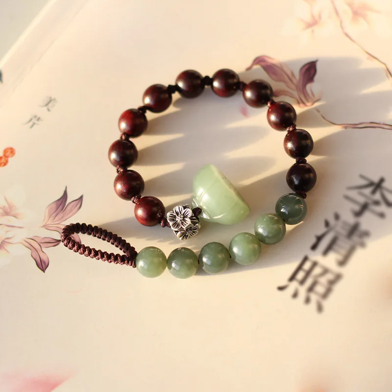 

Lobular Red Sandalwood National Style Beaded Bracelet Literary Play Women's Simple Retro Versatile Lotus Flower Best Friend Gift