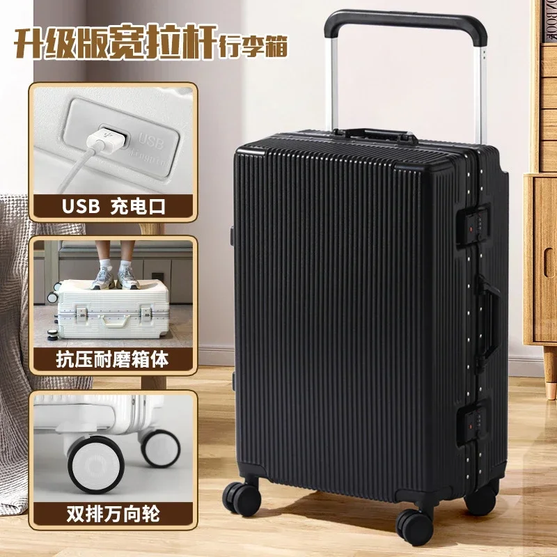 

Wide Pull Rod Rolling Luggage Fashion Travel Suitcase Password Trolley Box Large Capacity Unisex Trunk Multifunctional Luggages