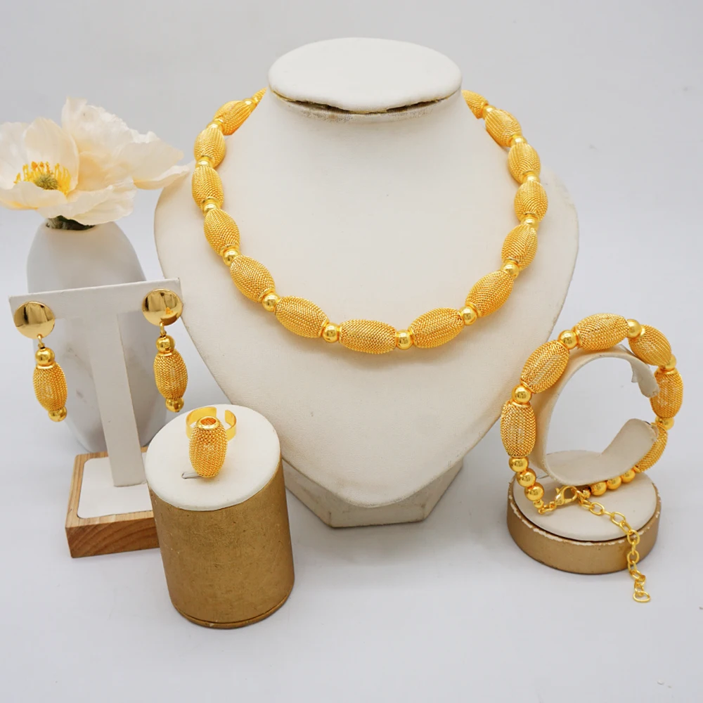 Beads Necklace Set Gold Color Beaded Earrings Bracelet Ring For Dubai Women Gold Plated Wedding Accessories Jewelry Set Party 3 Mallzona S3f5dde6a6c124603a8eff700ce7334c9G Beads Necklace Set Gold Color Beaded Earrings Bracelet Ring For Dubai Women Gold Plated Wedding Accessories Jewelry Set Party Mallzona