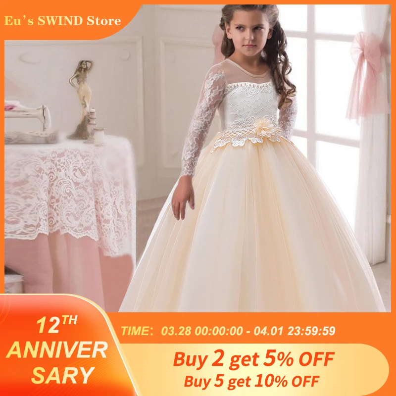 Kids Dresses For Girls Wedding Dress Elegant Princess Gown Children Evening Party Costume 6 7 8 9 10 11 12 Year | Детская одежда и