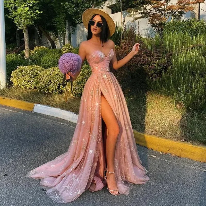 Sparkly Sequined A Line Side Split Sweep Train Tulle Wedding Guest Evening Cocktail Prom Dresses for Bride Special Occasion
Sparkly Sequined A Line Side Split Sweep Train Tulle Wedding Guest Evening Cocktail Prom Dresses for Bride Special Occasion