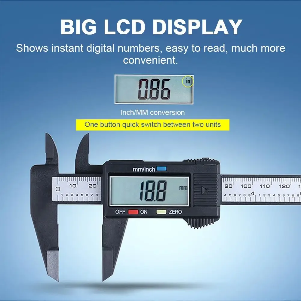 Digital Caliper 100mm 150mm Electronic LCD Carbon Fiber Ruler Dial Vernier Gauge Micrometer Measuring Instrument Depth Tools
Digital Caliper 100mm 150mm Electronic LCD Carbon Fiber Ruler Dial Vernier Gauge Micrometer Measuring Instrument Depth Tools