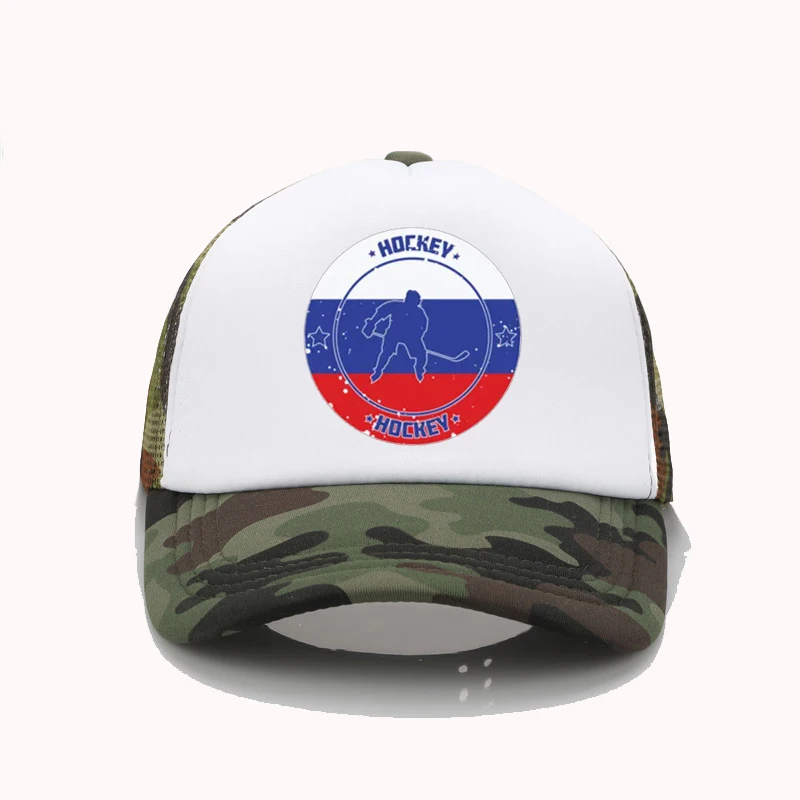 

Russia Flag Hockey Sport Print Baseball Caps for Hip Hop Women Men Breathable Trucker caps adjustable sunshade Dad hat