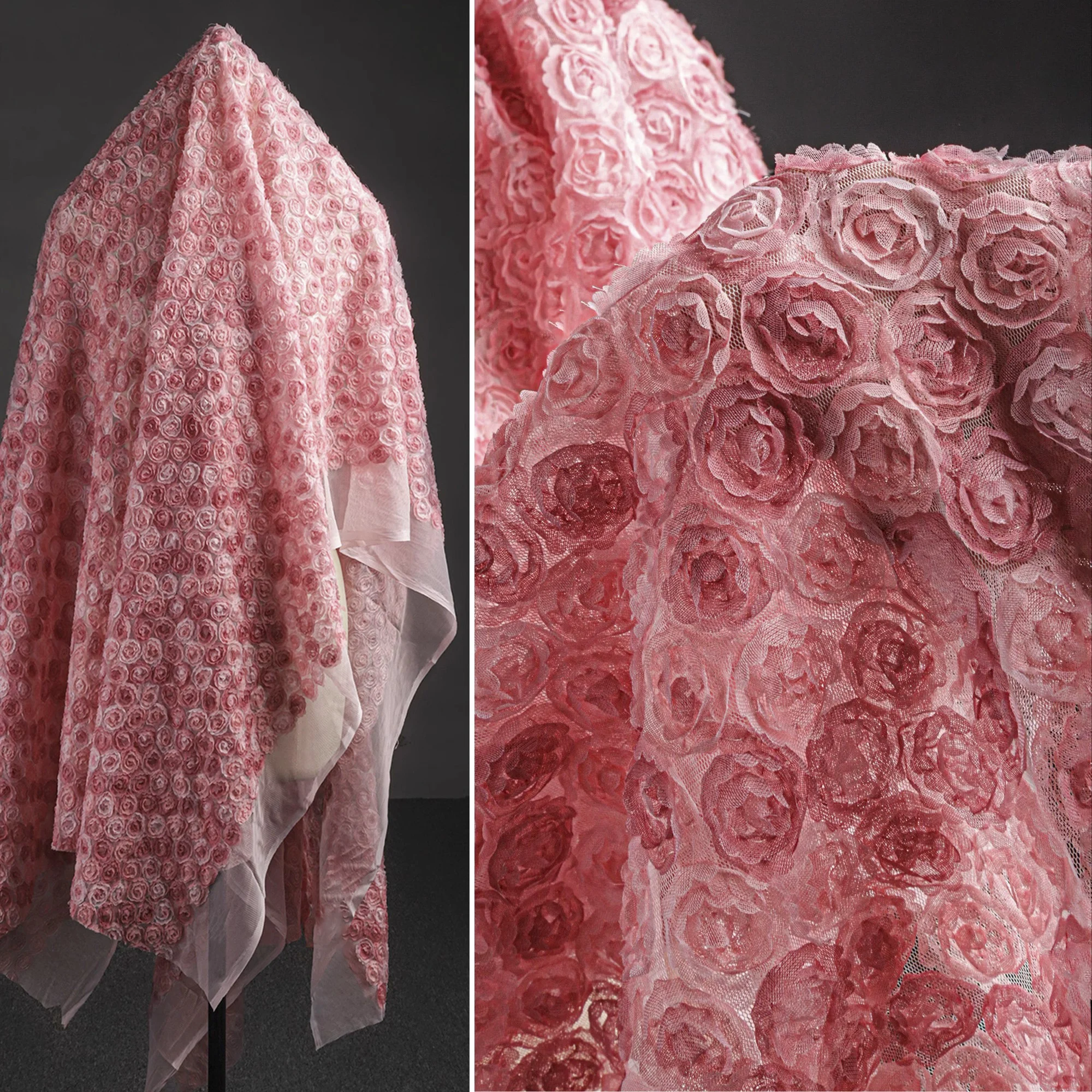 Pink stereo mini rose bud mesh gauze background dress handmade diy clothing designer fabric
Pink stereo mini rose bud mesh gauze background dress handmade diy clothing designer fabric