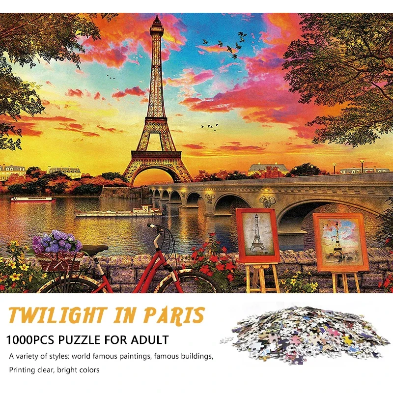 High Quality 70cm*50cm 1000pcs Twilight Paris Jigsaw Puzzle Adult Stress Relief Beautiful Landscape Painting Puzzle Wall Decor
High Quality 70cm*50cm 1000pcs Twilight Paris Jigsaw Puzzle Adult Stress Relief Beautiful Landscape Painting Puzzle Wall Decor