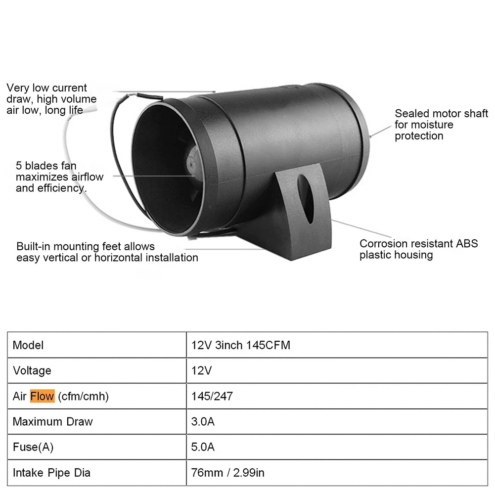 

High Quality Exhaust Fan Air Ventilator Pipe Duct Fan Silent Durable Higher Air Flow For Boat Marine Ventilation