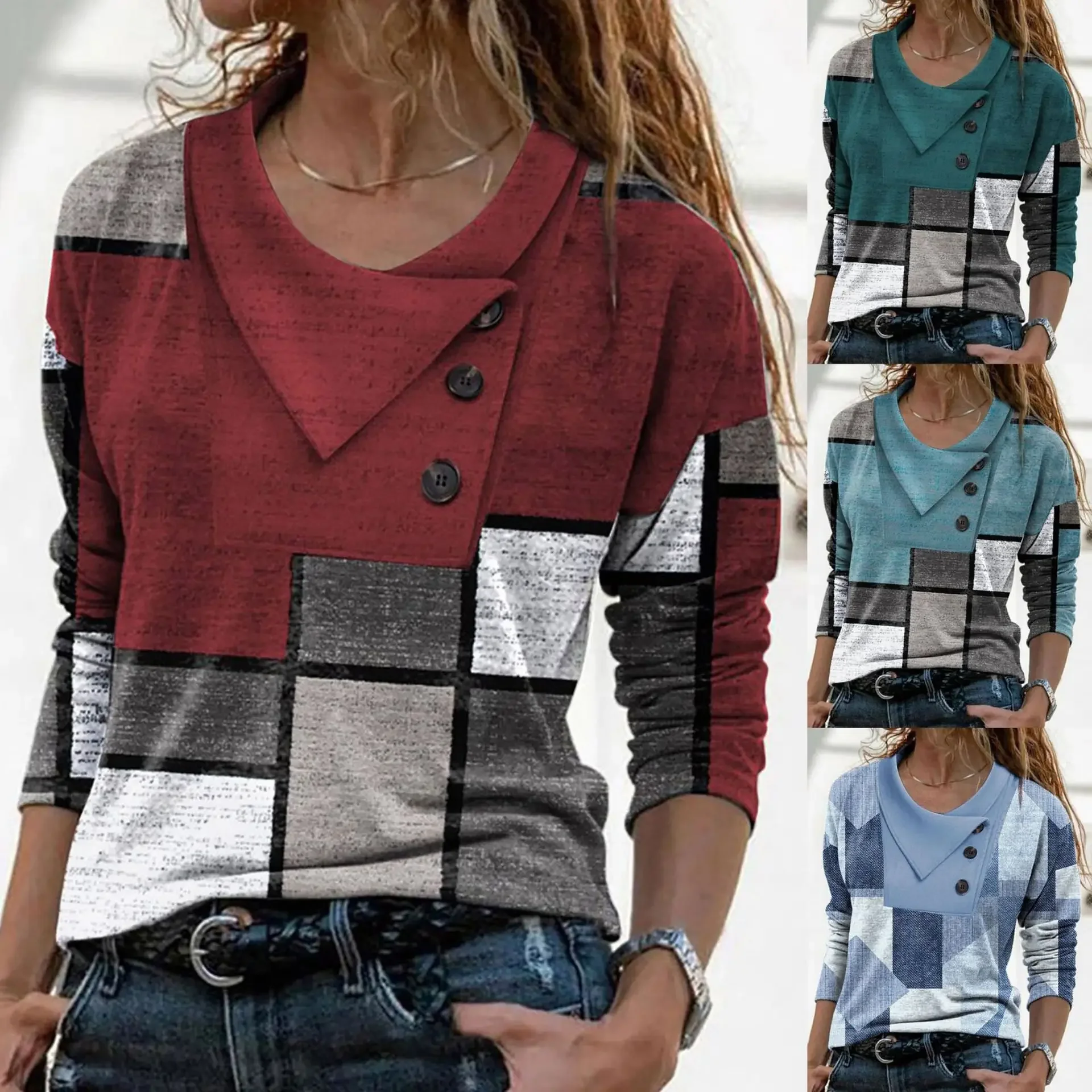 Fashion Geometry Print T-Shirt Women Casual Autumn Button Long Sleeve Tops Chic Circle Decoration Female Tees 3XL
Fashion Geometry Print T-Shirt Women Casual Autumn Button Long Sleeve Tops Chic Circle Decoration Female Tees 3XL