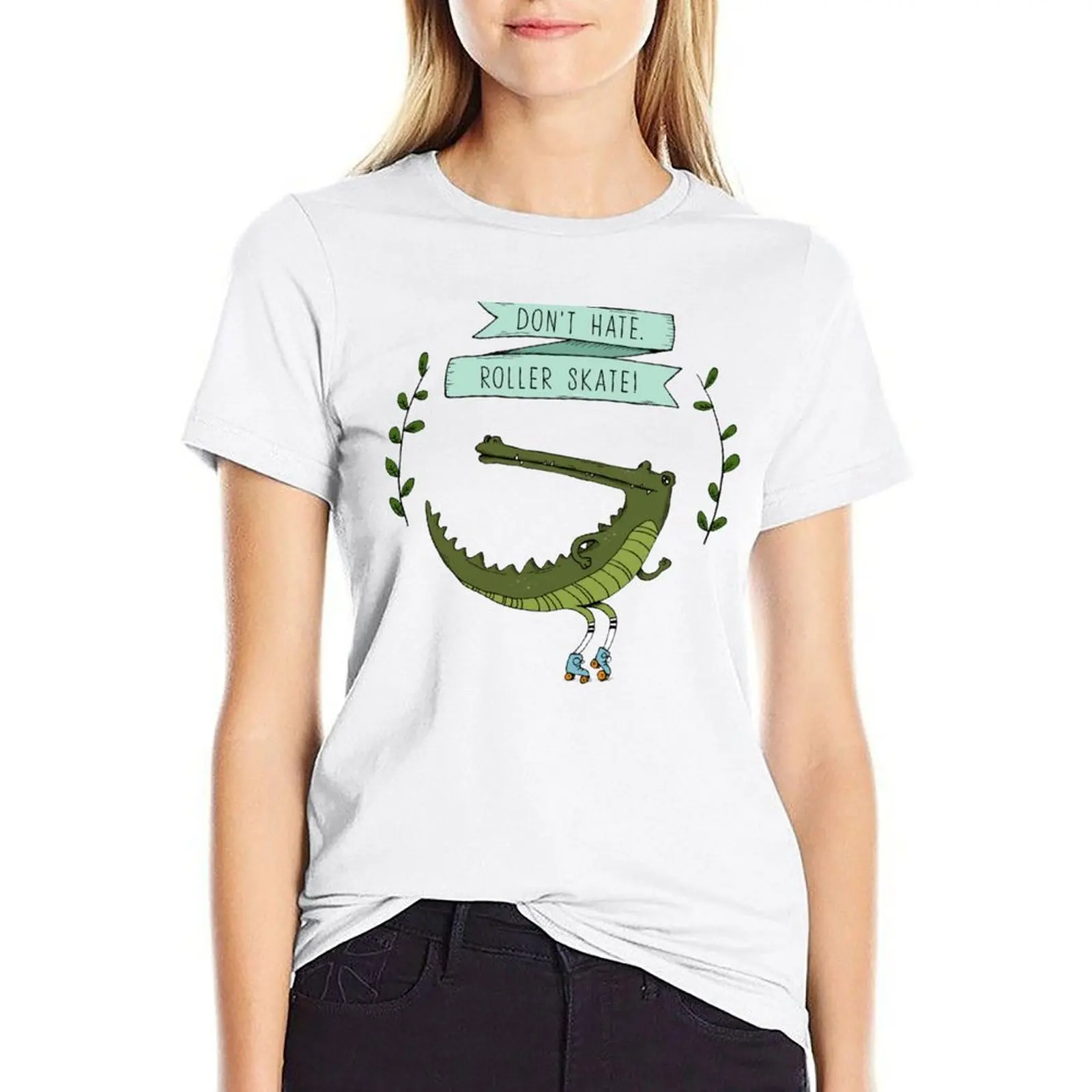 

Don't hate, roller skate crocodile T-shirt shirts graphic tees summer tops cute tops tshirts for Women