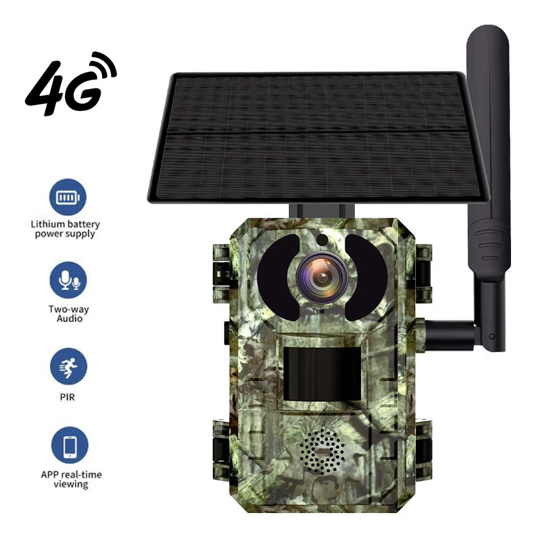 

4MP 4G 6W Solar Camera Hunting Trail Camera Two-way Audio PIR Sensing Infrared Night Vision Motion Detection Wildlife Cam