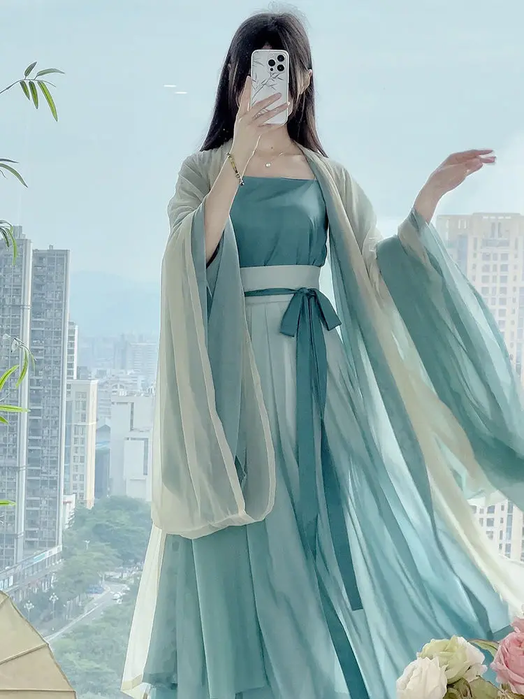 

Chinese Classical Clothing Hanfu Original Women's Daily Fresh Thin Elegant Song Style Long Sleeved Shirt Breathable Set