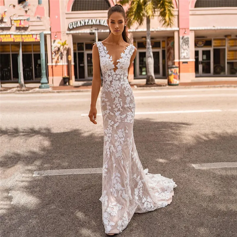 Amazing Mermaid Sleeveless Wedding Dress For Women V- Neck Backless Vestidos De Novia Beach Lace Applique Vestido De Noiva
Amazing Mermaid Sleeveless Wedding Dress For Women V- Neck Backless Vestidos De Novia Beach Lace Applique Vestido De Noiva