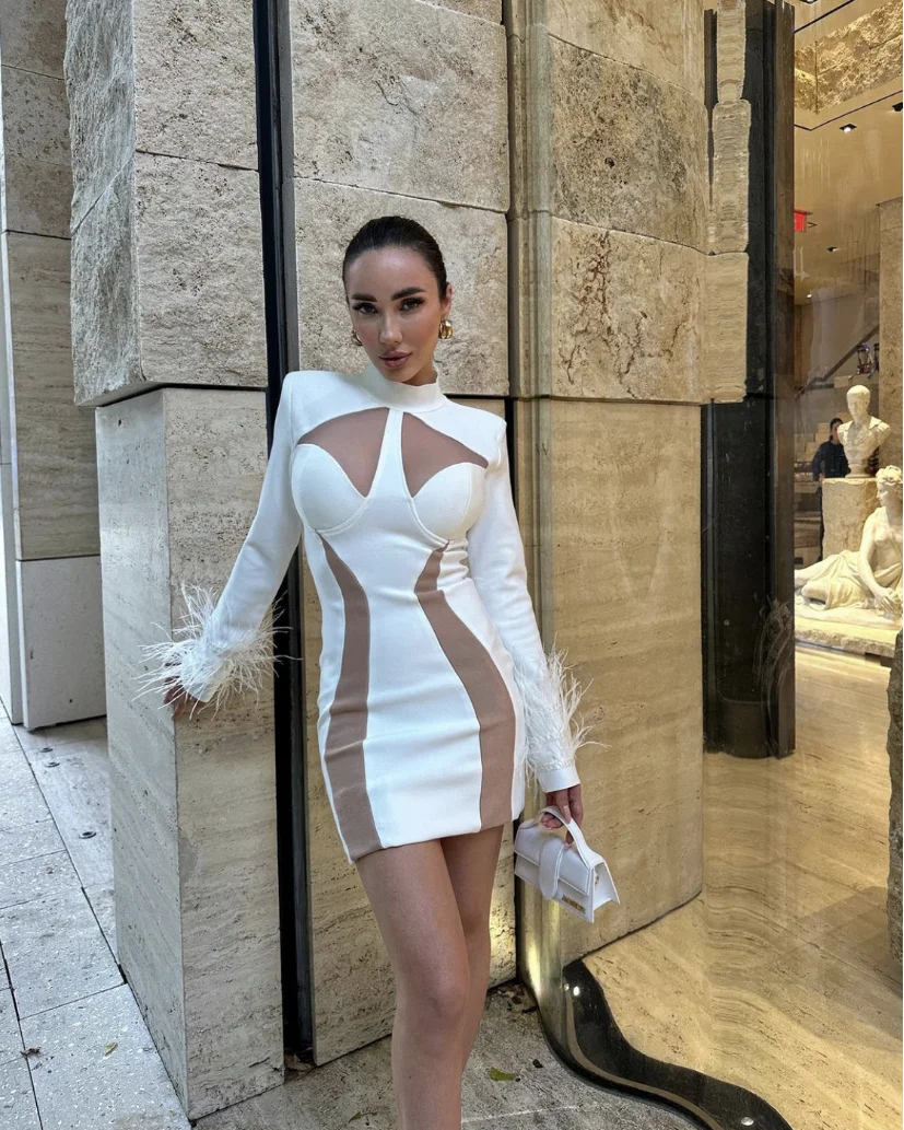 High Quality New Arrival Women Long Sleeve Sexy Bodycon Mini Bandage Dress Feathers Sexy Nightclub Party Celebrate Dress
High Quality New Arrival Women Long Sleeve Sexy Bodycon Mini Bandage Dress Feathers Sexy Nightclub Party Celebrate Dress