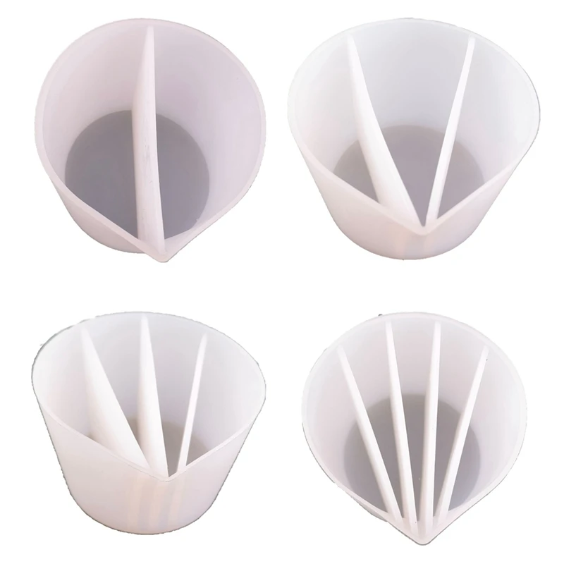 

4Pc Silicone Color Toning Cup For Paints Pouring Acrylic Paint Pour Cup 2/3/4/5 Channels Dividers DIY Epoxy Resin Tools White
